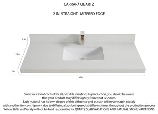 Parker 48 Single Sink Bath Vanity in White 2" Carrara Quartz