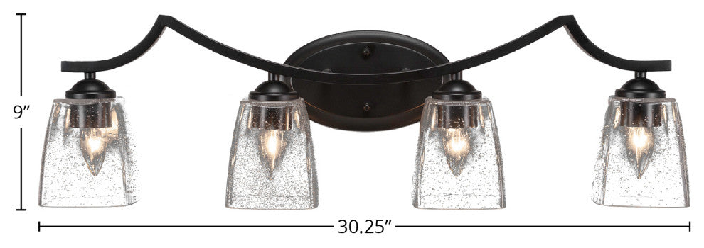 Zilo 4 Light Bath Bar, Matte Black Finish, 4.5" Clear Bubble Glass