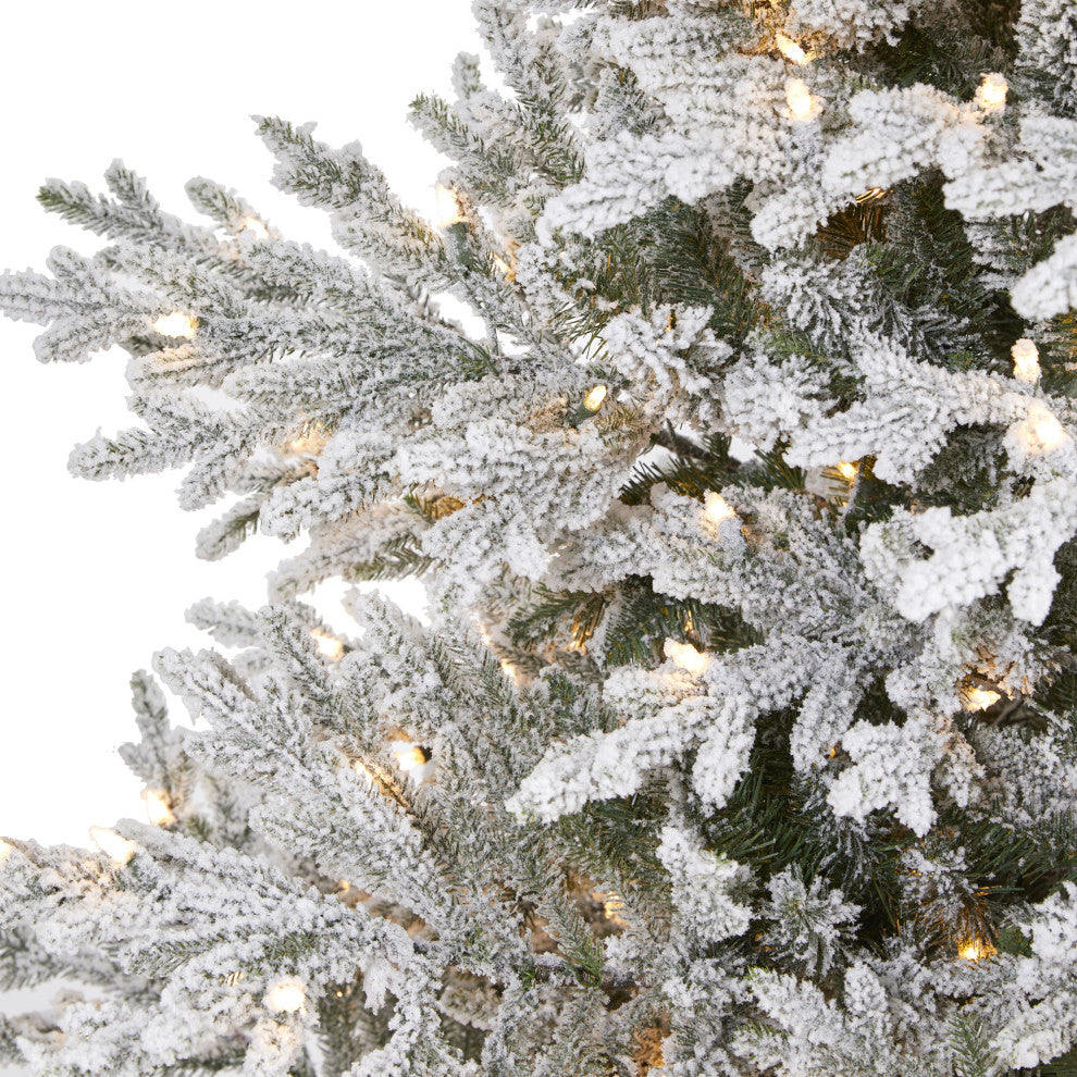 8' Flocked Fraser Fir Faux Xmas Tree W/800 White Lights & 4892 Bendable Branches