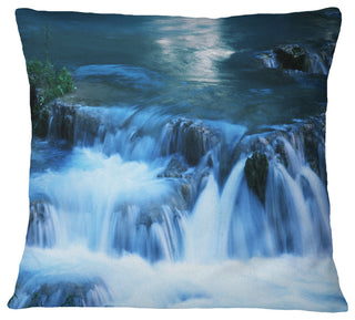 Beautiful Small Blue Waterfalls Landscape Wall Throw Pillow, 16"x16"