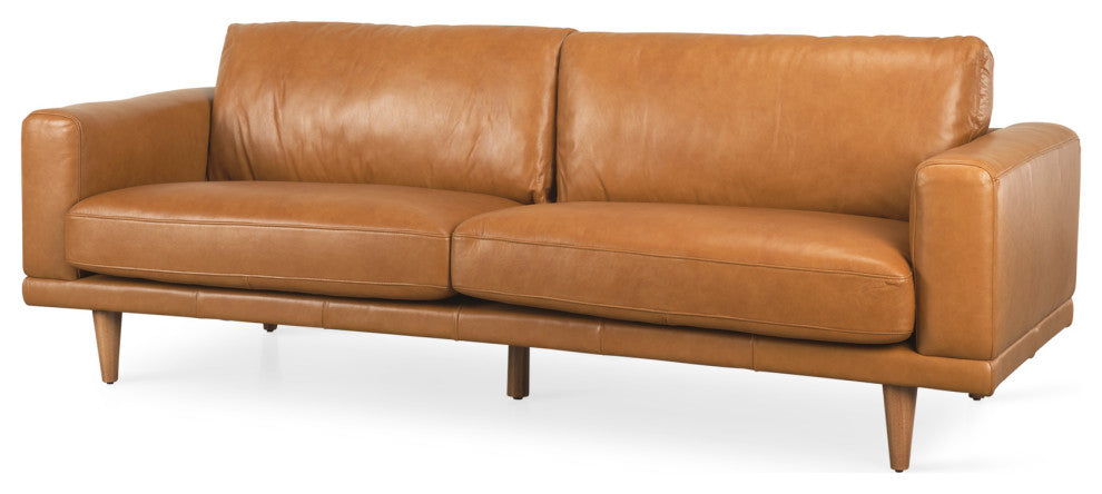 Cedrick 90.6Lx36.6Wx31.5H Tan Leather Sofa