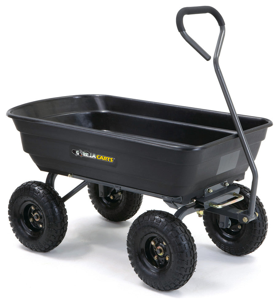 Gorilla Carts Poly Garden Dump Cart, Steel Frame, 10" Pneumatic Tires, Black