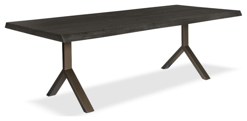 Brooks Dining Table, Y Base, 40"x116", Ebonized Top, Brass Base