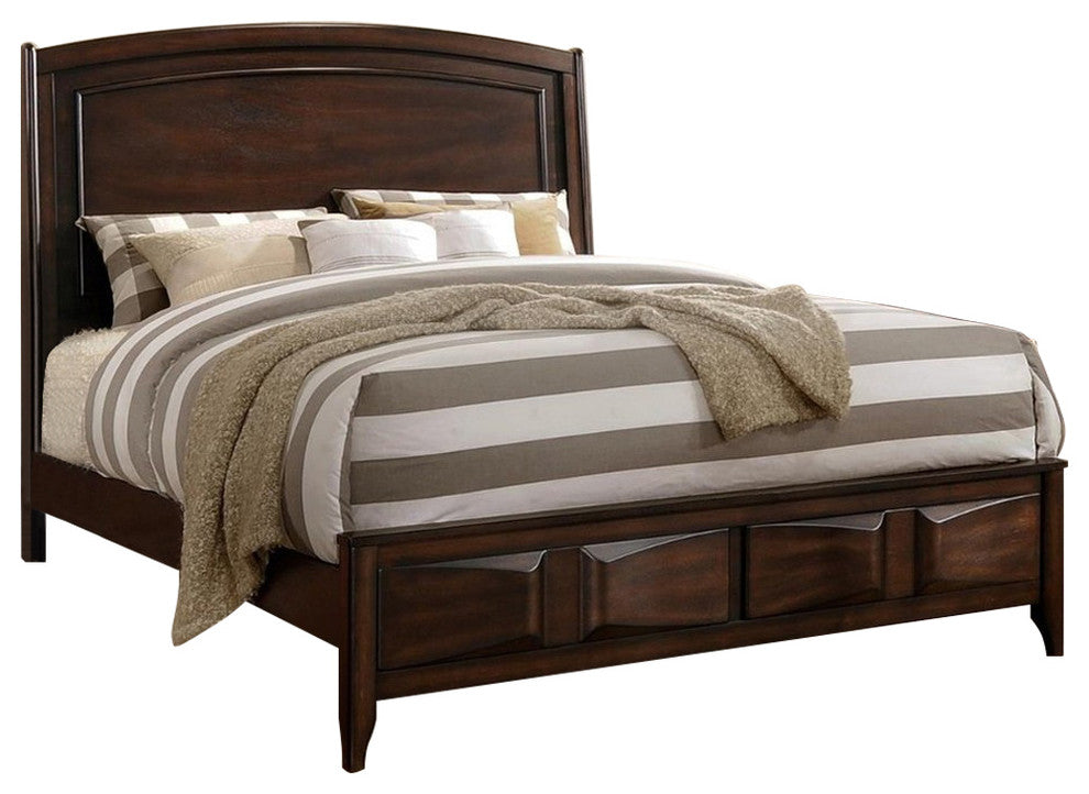 Benzara BM171697 Wooden C.King Bed With 3D Design on Front Board, Oak