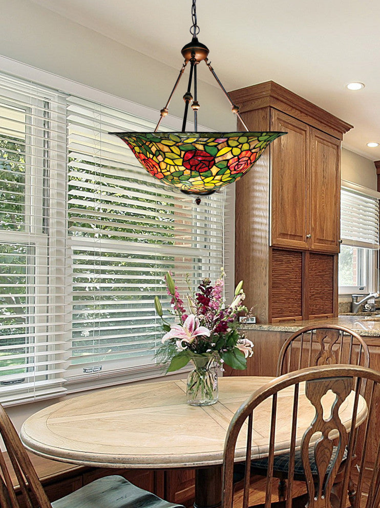 Rose Bush Inverted Tiffany Hanging Fixture