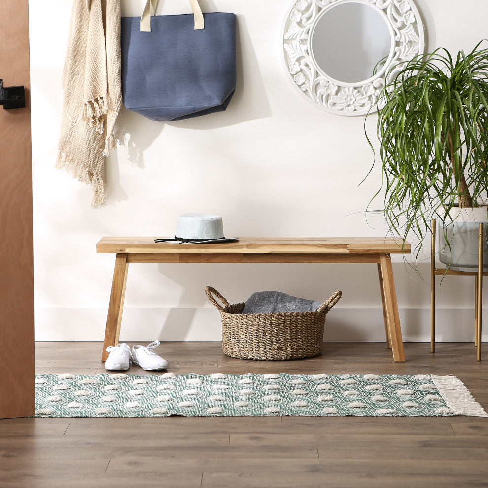 Teal Diamond Printed Off-White Hand-Loomed Shag Rug Runner 2Ft 3Inx6Ft
