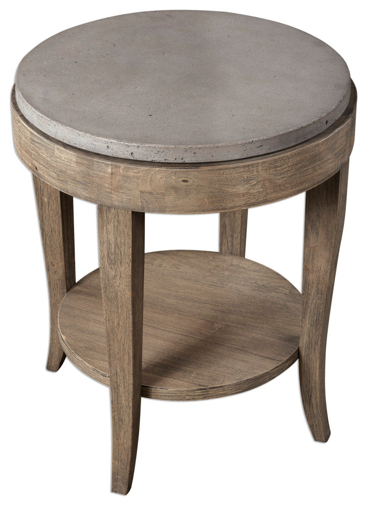 Uttermost Deka Round Contemporary Wood and Concrete Accent Table in Brown