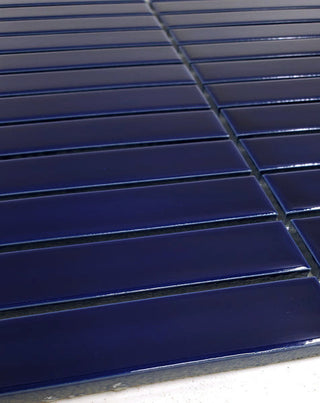 Gio Cobalt Blue Glossy 1" X 6" Stacked Linear Porcelain Mosaic Tile, 55 Sheets