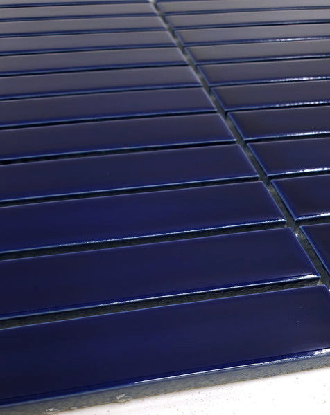 Gio Cobalt Blue Glossy 1" X 6" Stacked Linear Porcelain Mosaic Tile, 55 Sheets