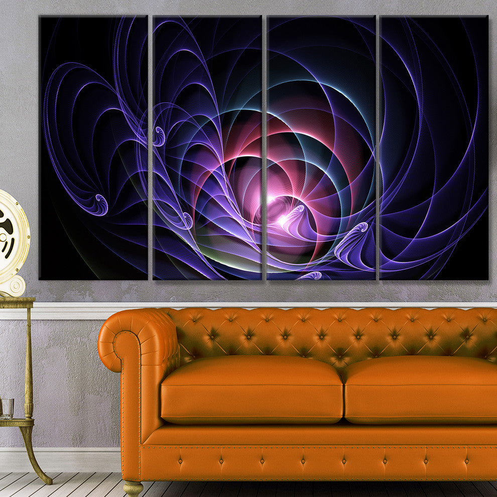 Blue 3D Surreal Fractal Design, Abstract Art on Canvas, 48"x28", 4 Panels