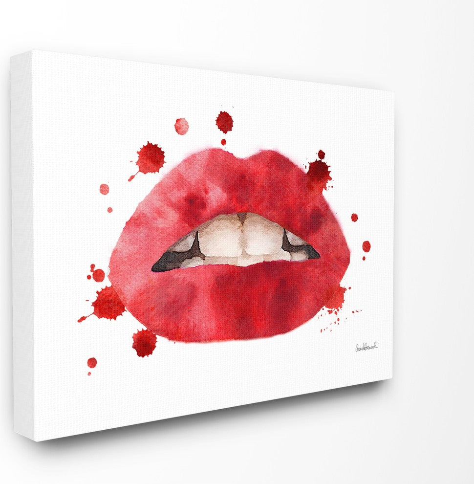 Red Lips Watercolor Splash Stretched Canvas Wall Art, 16"x20"