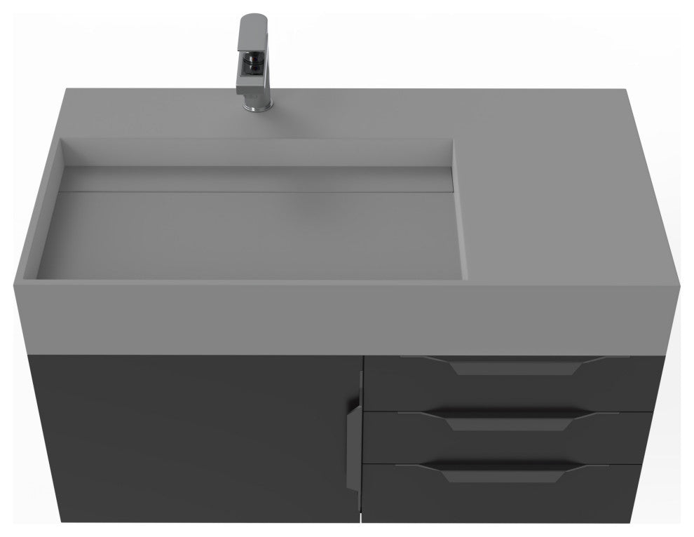 CastelloUSA Amazon 36" Wall Mount Vanity Set, Black, Gray Top, Black Handles