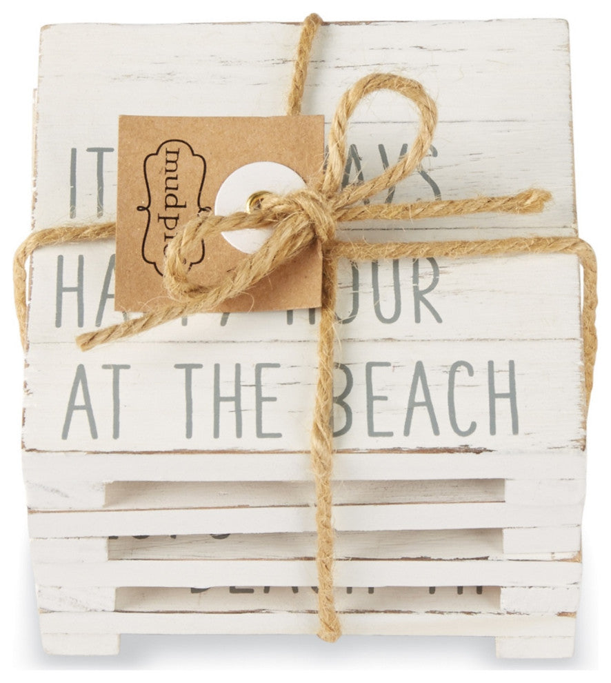 Mud Pie Relax Happy Hour Flip Flops On Beach Time Planked Wood Coaster Set of 4