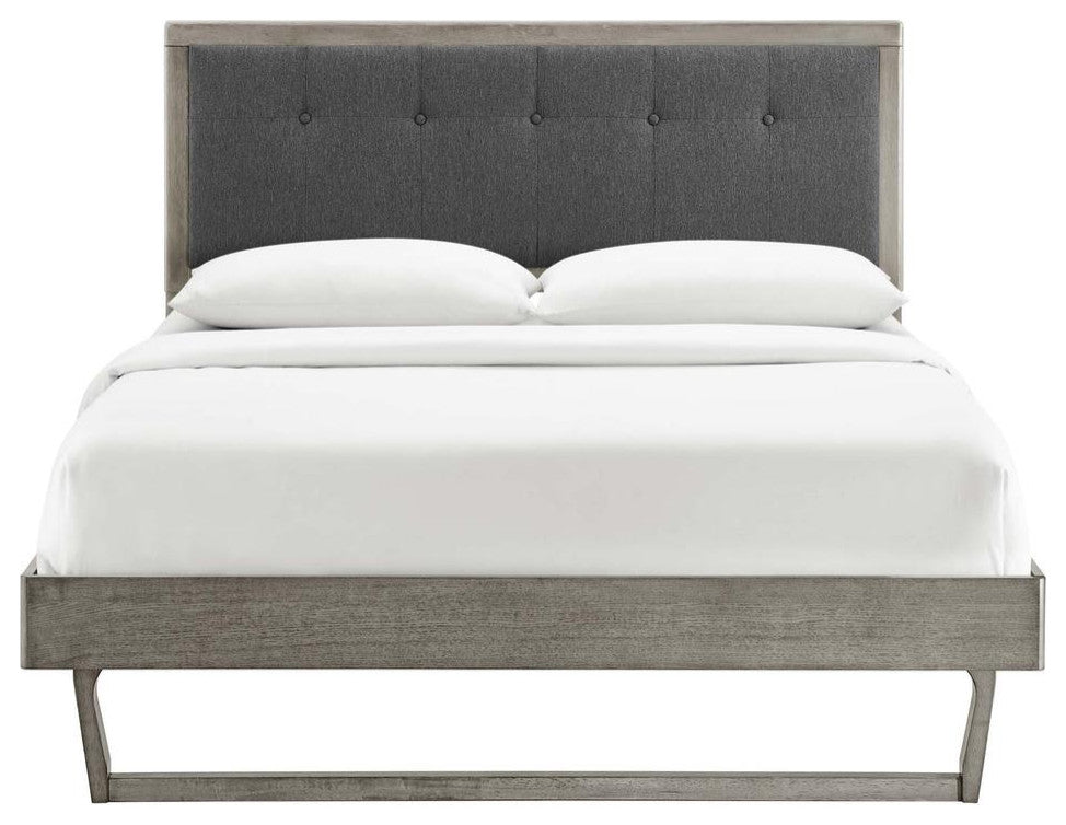 Willow King Wood Platform Bed With Angular Frame - Gray Charcoal...
