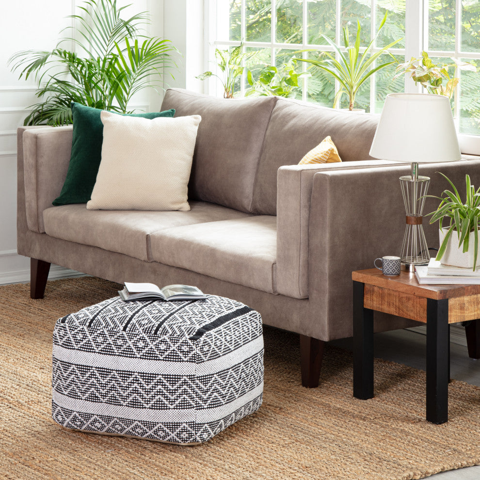 Chouteau Black 22" x 22" x 16" Black and Ivory Pouf