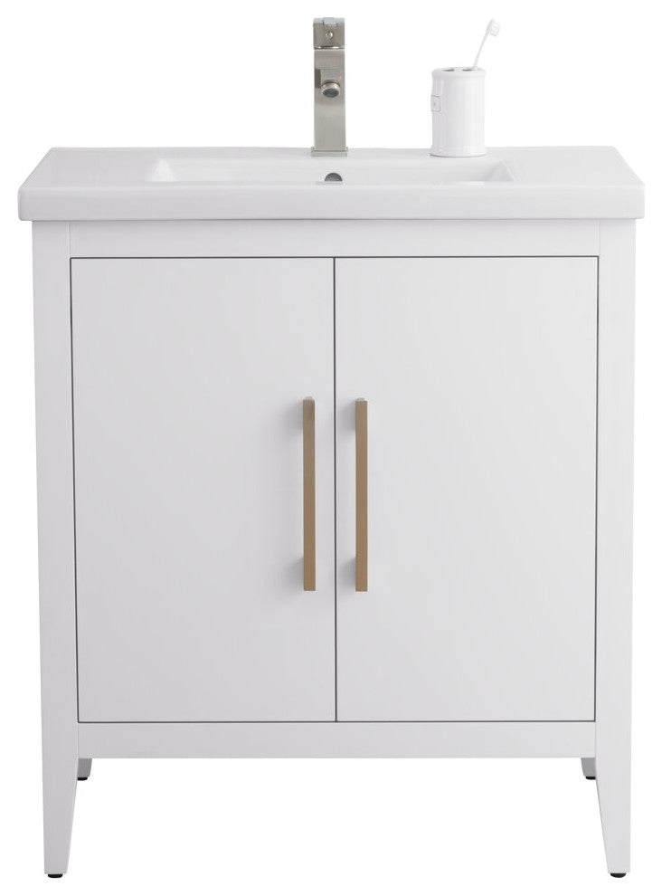 Vanity Art Bathroom Vanity With Sink, White, 30", Single Sink, Brushed Nickel