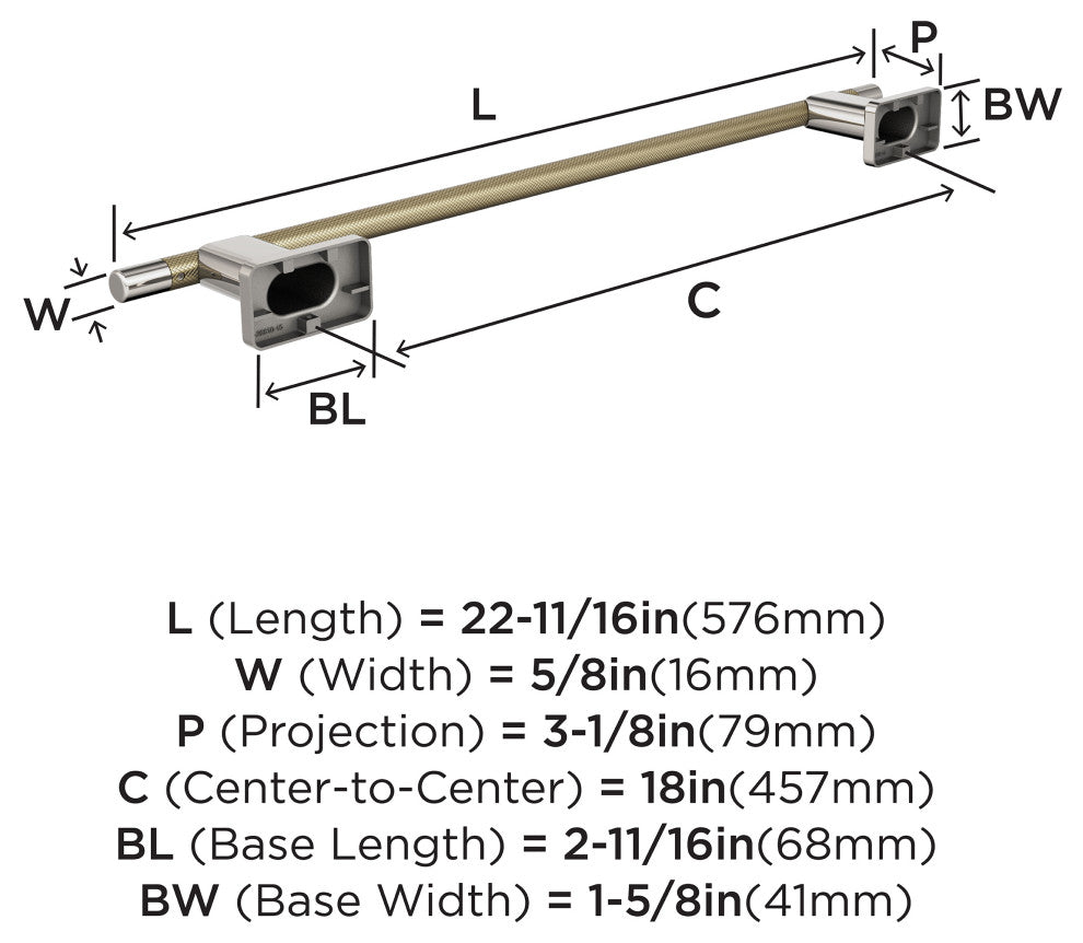 Amerock Esquire Contemporary Towel Bar, Polished Nickel/Golden Champagne, 18" Ce
