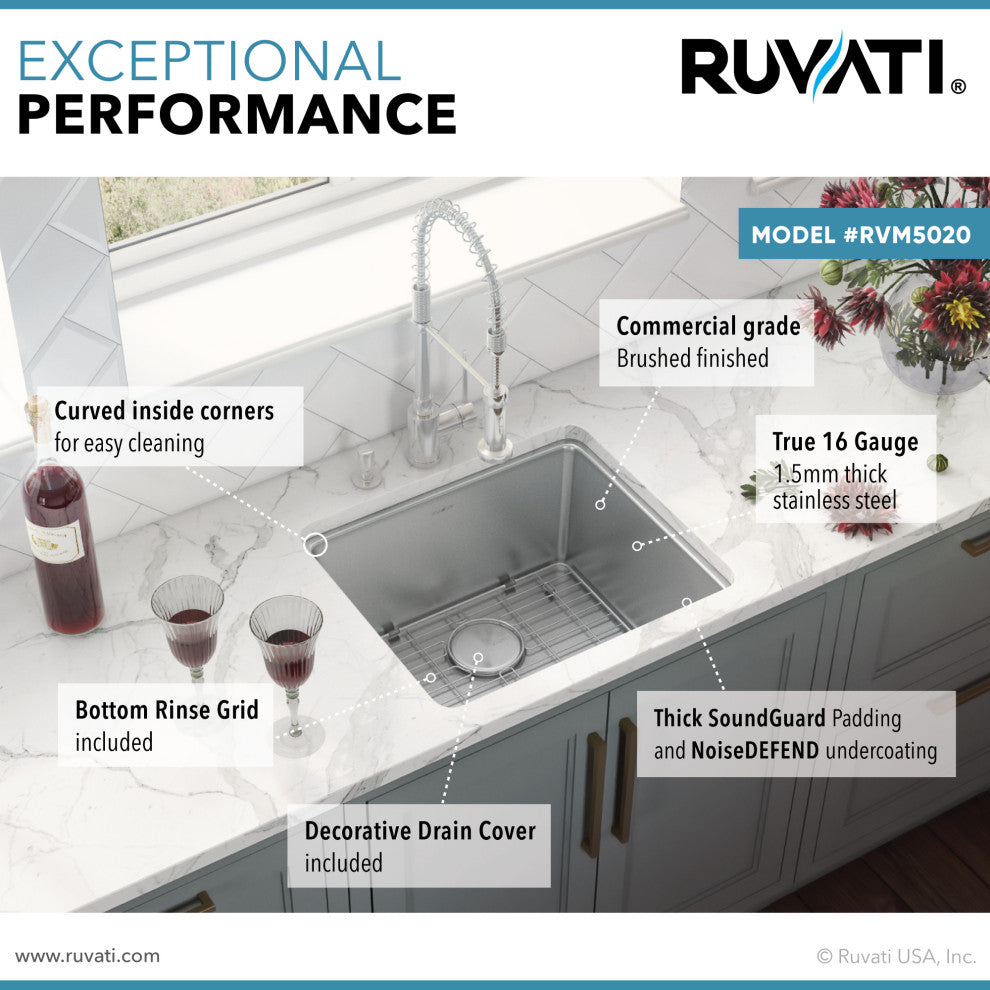 Ruvati 20-inch Undermount Bar Prep Kitchen Sink 16 Gauge Single Bowl - RVM5020