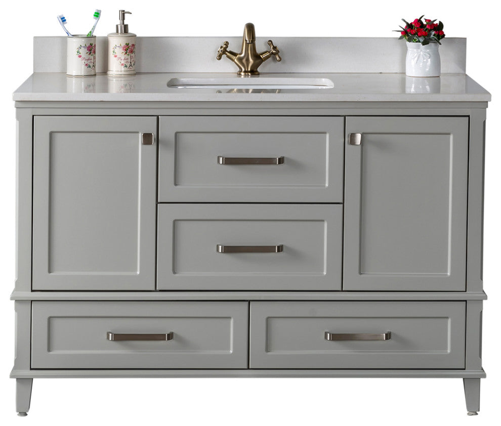 Nera Collection 48" Bath Vanity Quartz Top and Ceramic Sink, Grey, 48"