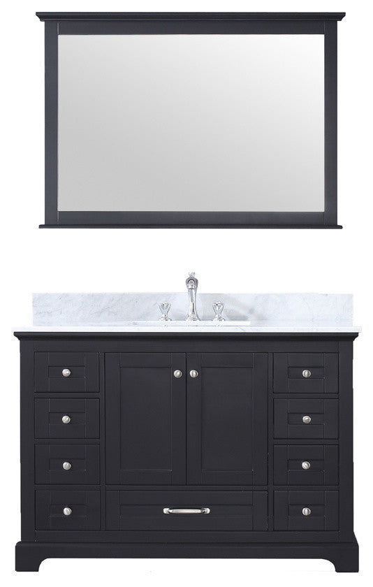 Dukes 48" Espresso Single Vanity Carrara Marble Top Sink, 46" Wall Mirror