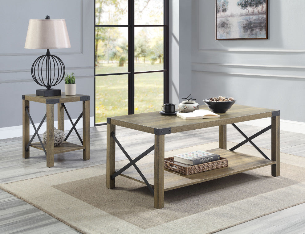 ACME Abiram End Table, Rustic Oak