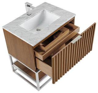 Terra Bathroom Vanity, Walnut/Brushed Nickel, 30", Marble Top