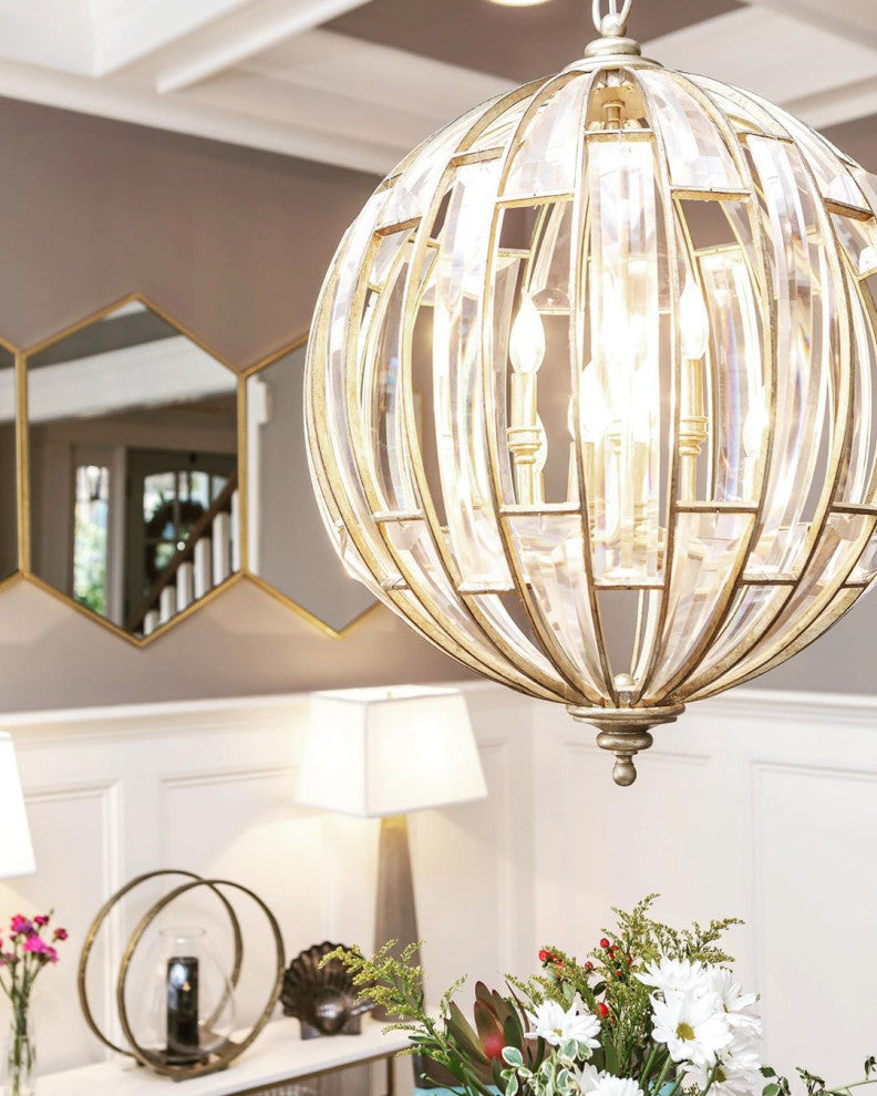 Antique Style 6 Light Crystal Globe Shape Sphere Chandelier Art Deco