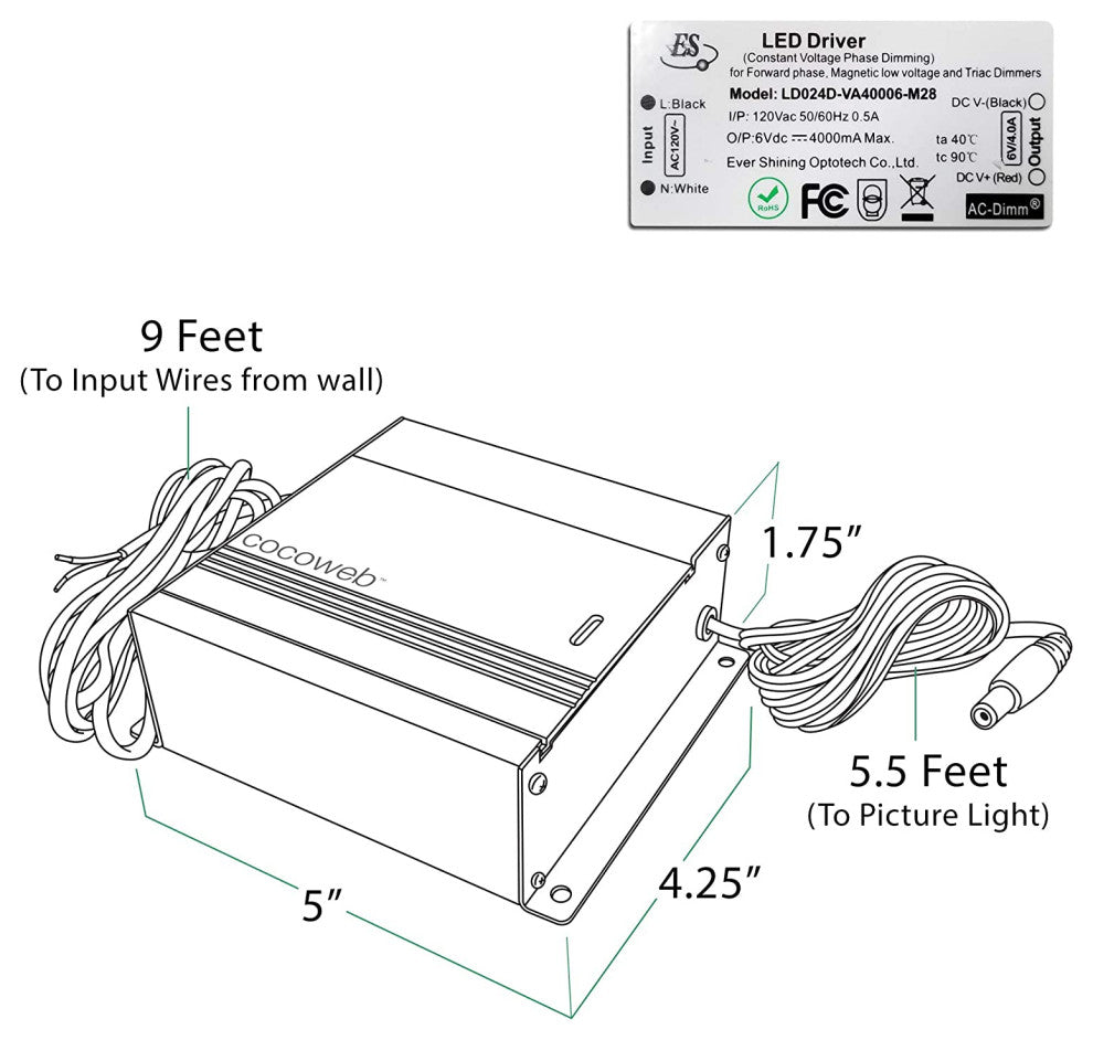 30" Slim Line Art Light, Chrome With Dimmable Direct Wire Kit