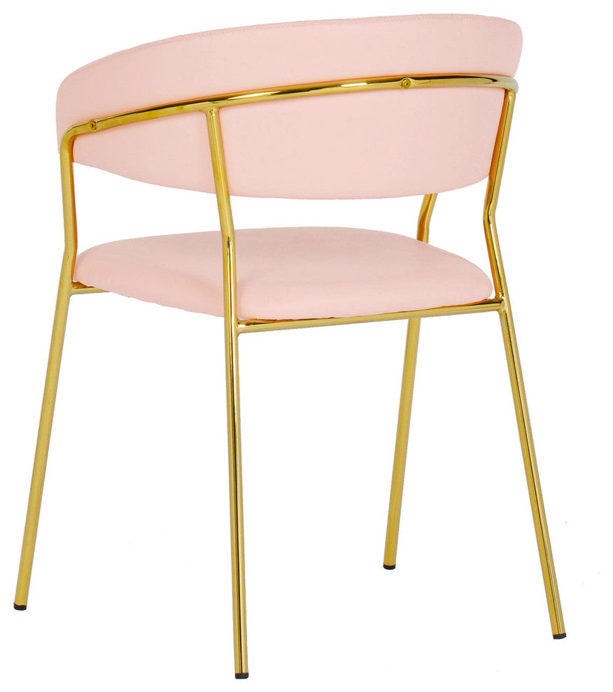 Faux Blush Pink Leather Dining Chair, Contemporary Modern Gold Side Chair SetOf2
