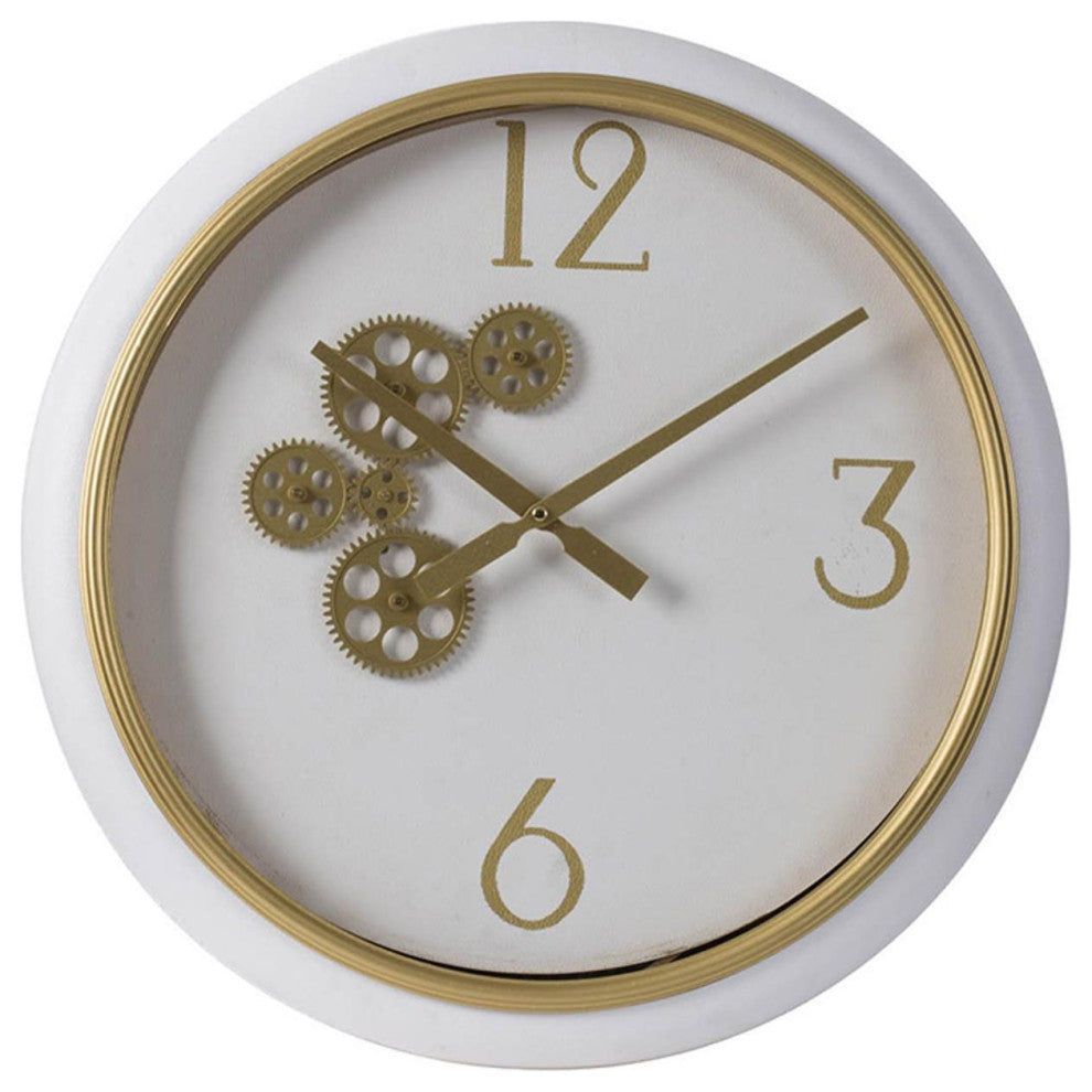White and Gold Gears Minimal Wall Clock