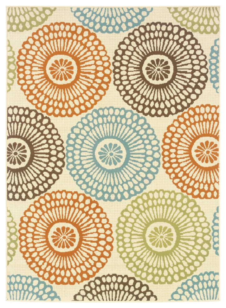 7??10??Beige And Blue Medallion Indoor Outdoor Area Rug