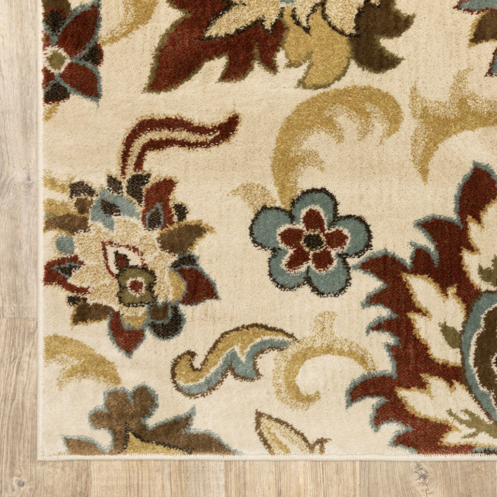5"x7" Ivory and Red Floral Vines Area Rug
