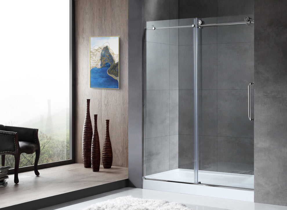 ANZZI Leon Series 60 in. x 76 in. Frameless Sliding Shower Door, Chrome