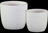 Round Pots, Embossed Lattice Square Design Body, 2-Piece Set, White