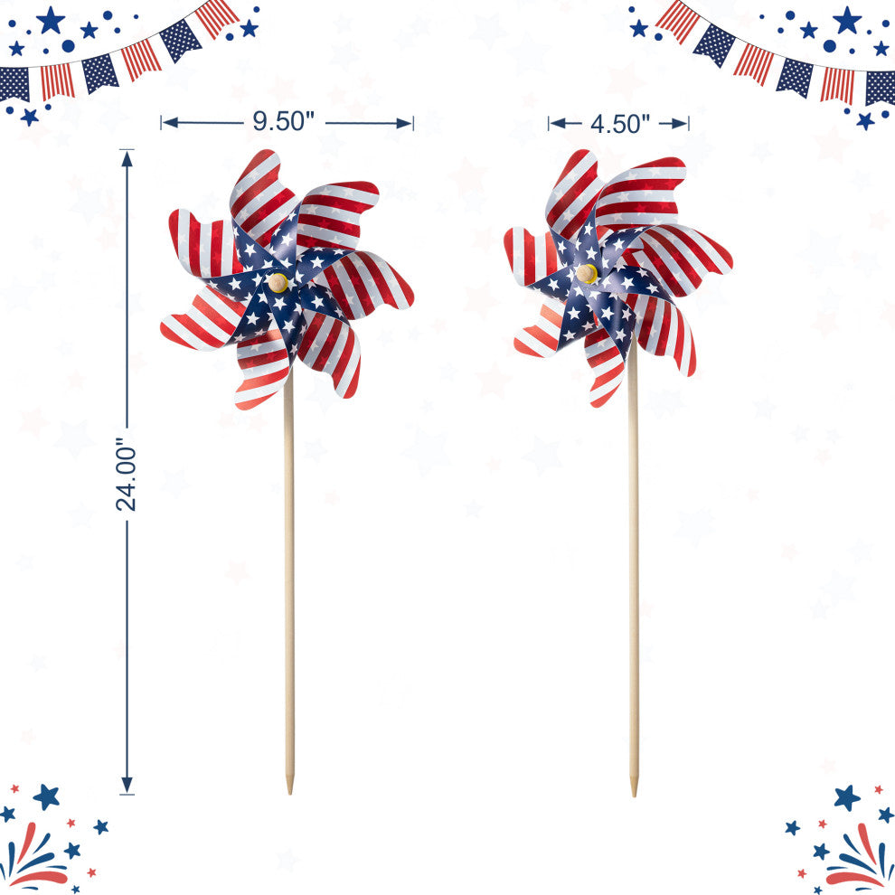24"H Set of 6 Plastic Patriotic Windmills
