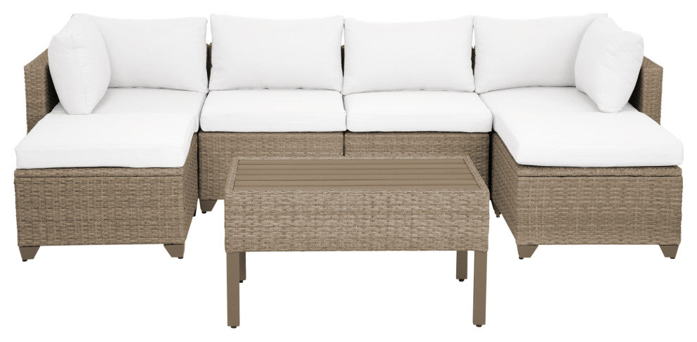 Maui 7-Piece Outdoor Conversation Set, Two Ottomans, Coffee Table, Linen White