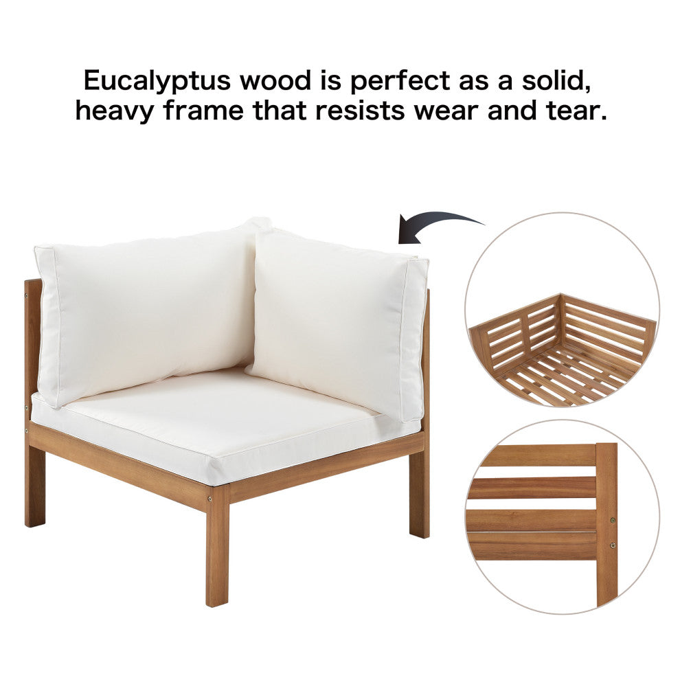 Wood Structure Outdoor Sofa Set with gray Cushions, Beige