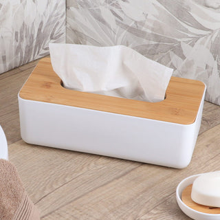 White Padang Rectangular Tissue Box Cover Dispenser Bamboo