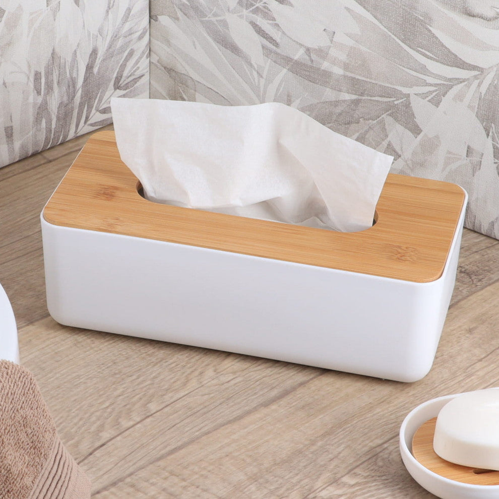 White Padang Rectangular Tissue Box Cover Dispenser Bamboo