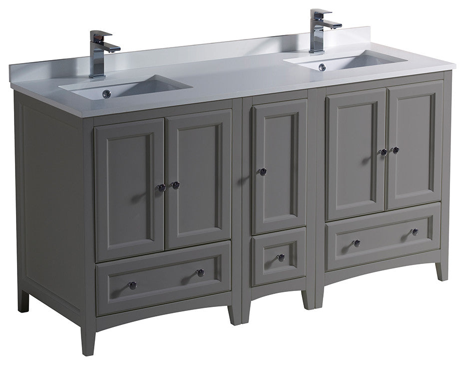 Oxford Double Sink Bathroom Cabinets With Top and Sinks, Gray, 60"