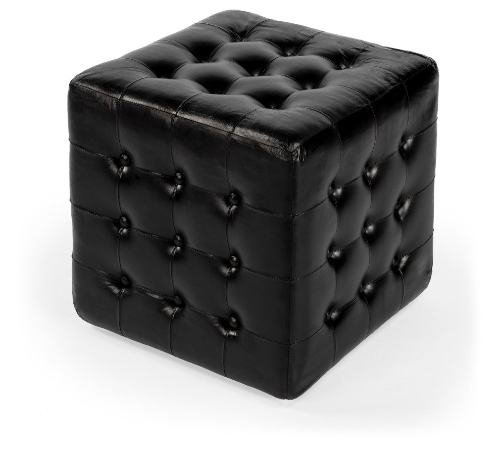 Butler Leon Leather Ottoman, Black