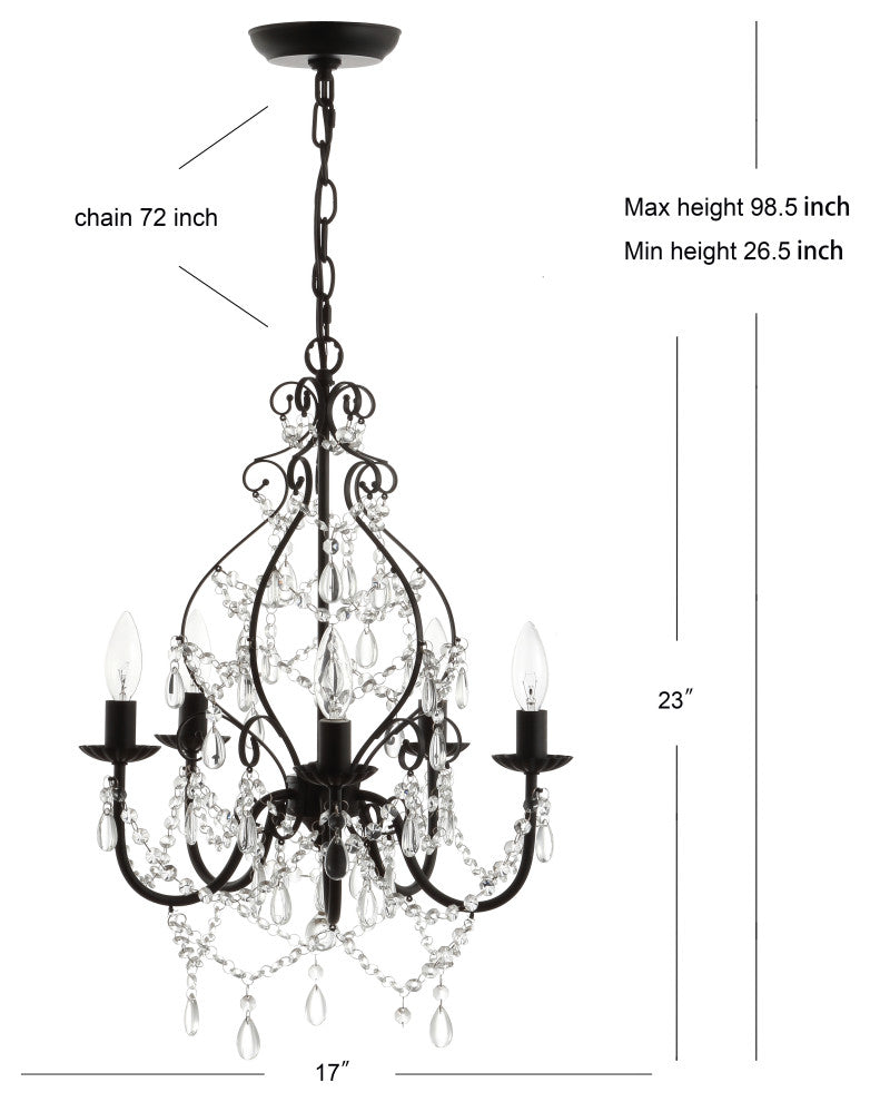 Maura 5-Light 17" Crystal and Metal Chandelier, Black