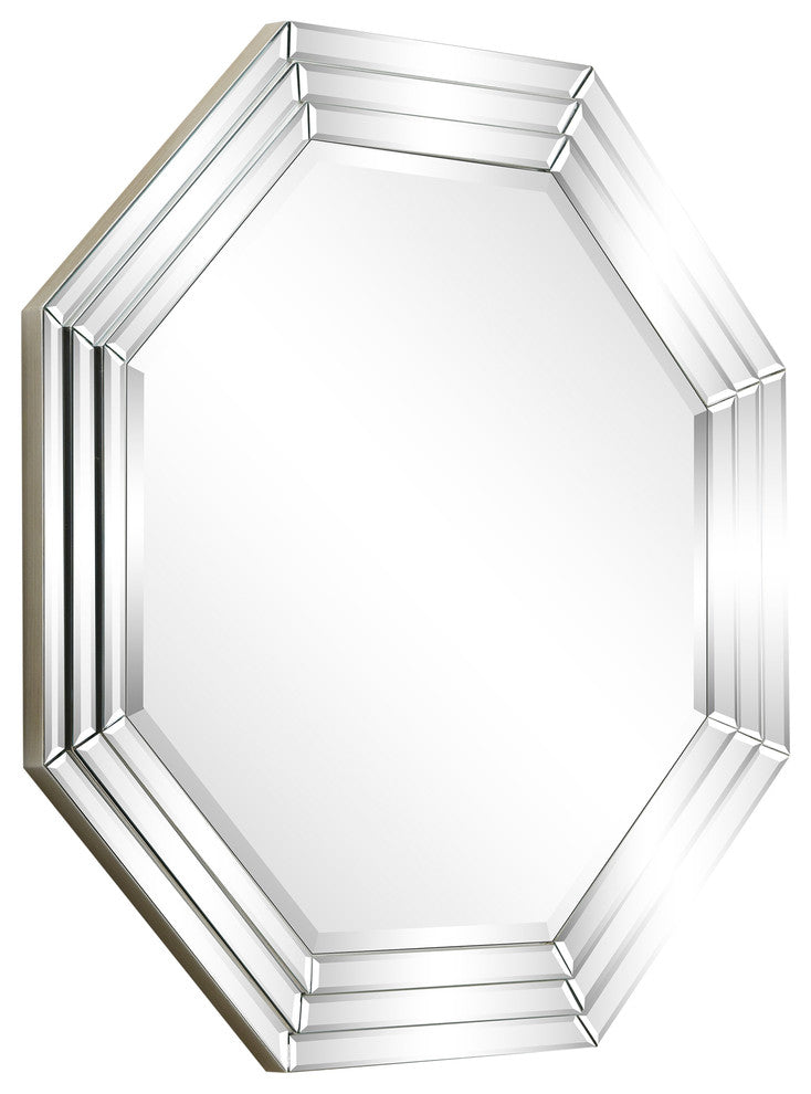 Beveled Multi Faceted Octagons Wall Mirror, 1" Beveled Center, Wood Frame