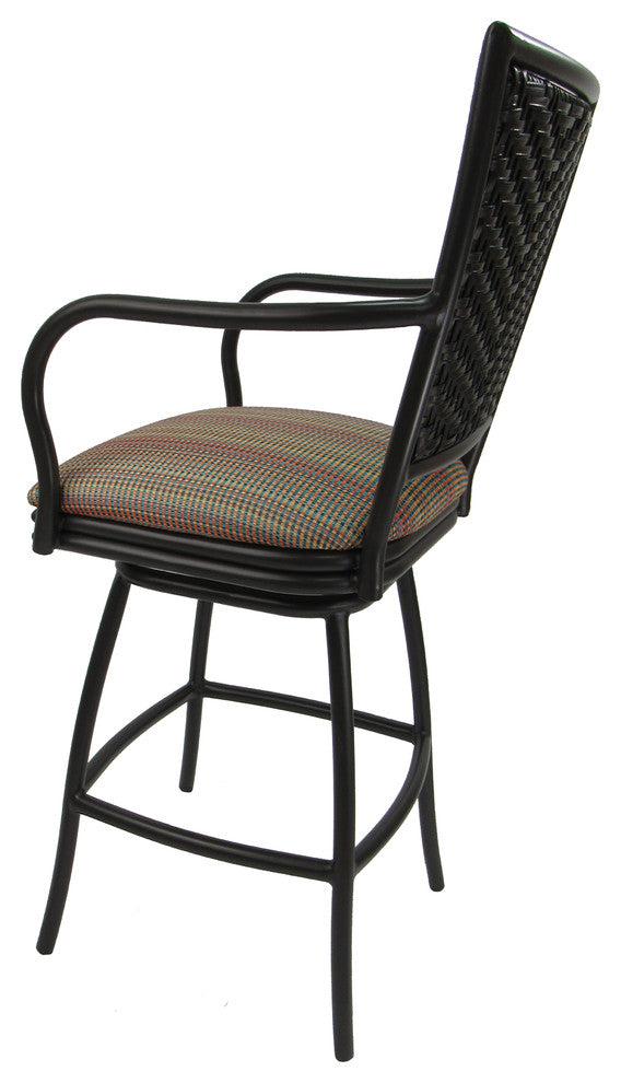 Outdoor Patio Swivel Armless Counter Stool, Erin, Multi Sun Stripe -Brown, 26"