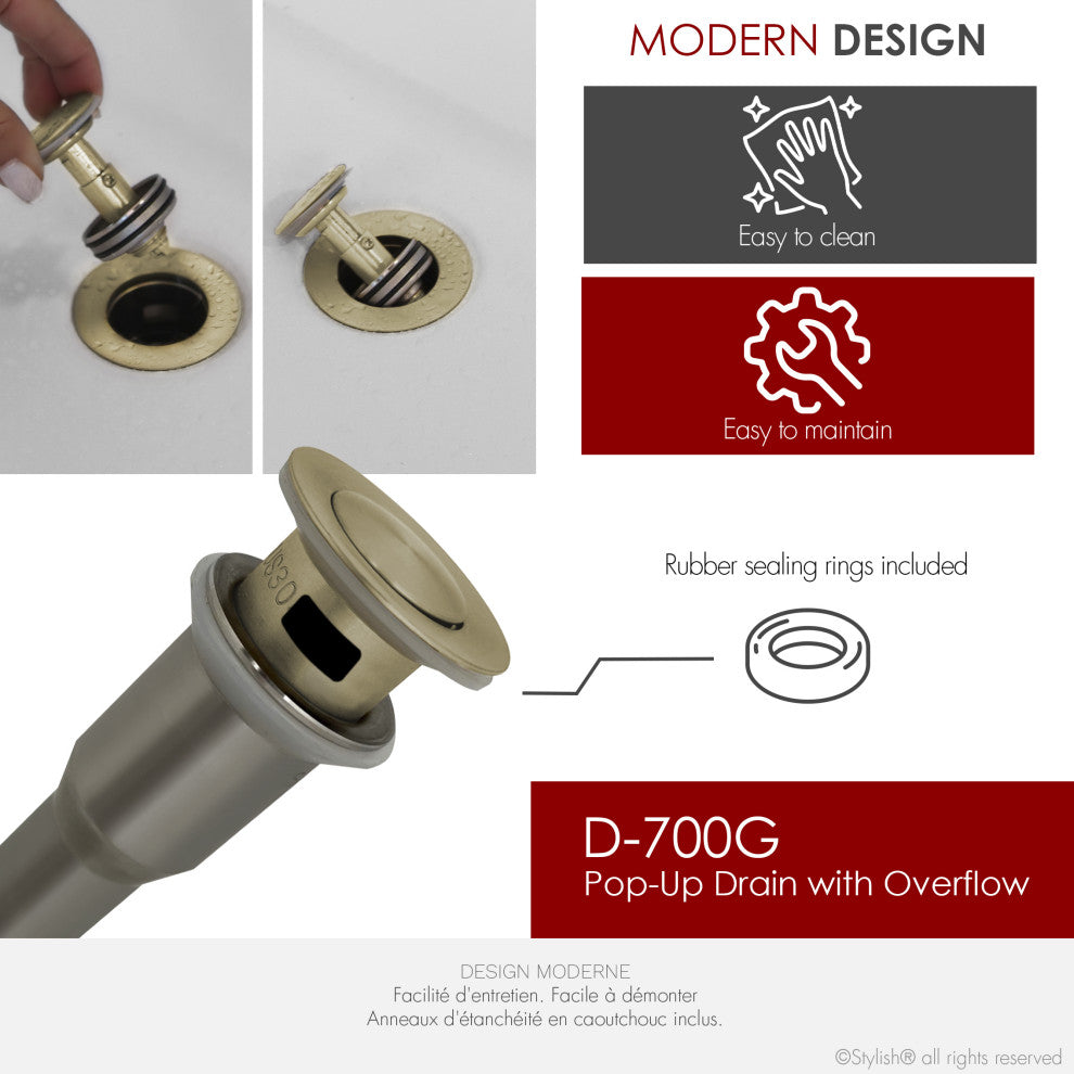 STYLISH Brushed Gold Pop-Up Bathroom Sink with Overflow Set of Two