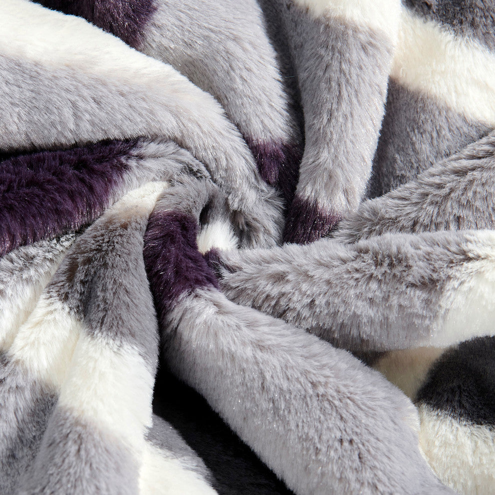 Chevron Faux Fur Pillow Shells, Set of 2, Gray Purple, 20"x20"