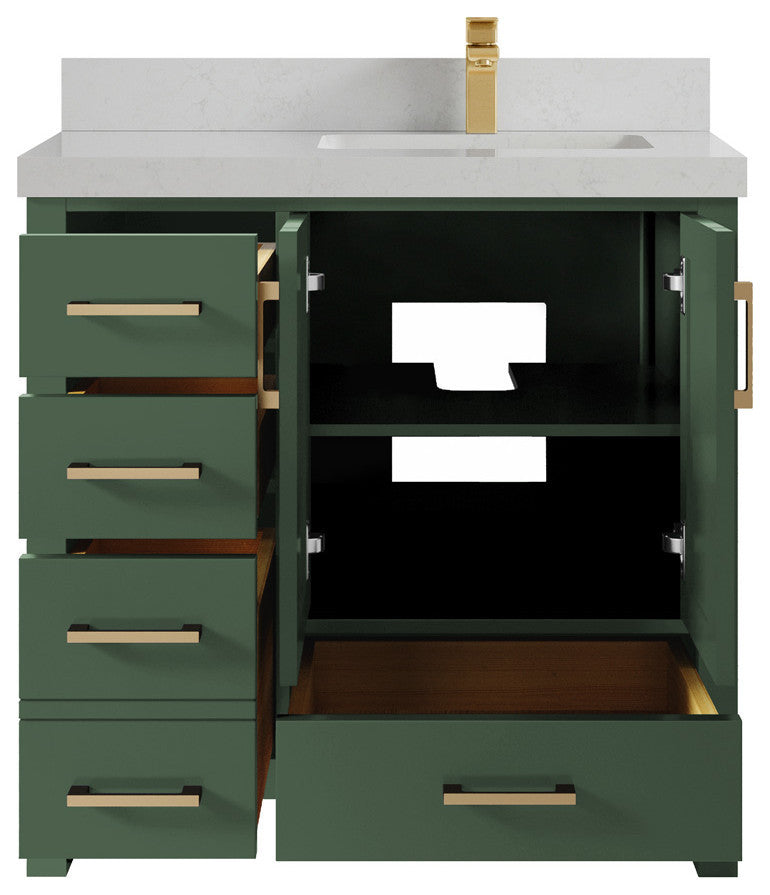Malibu 36 Right Offset Bath Vanity in Lafayette Green 2" Carrara Quartz