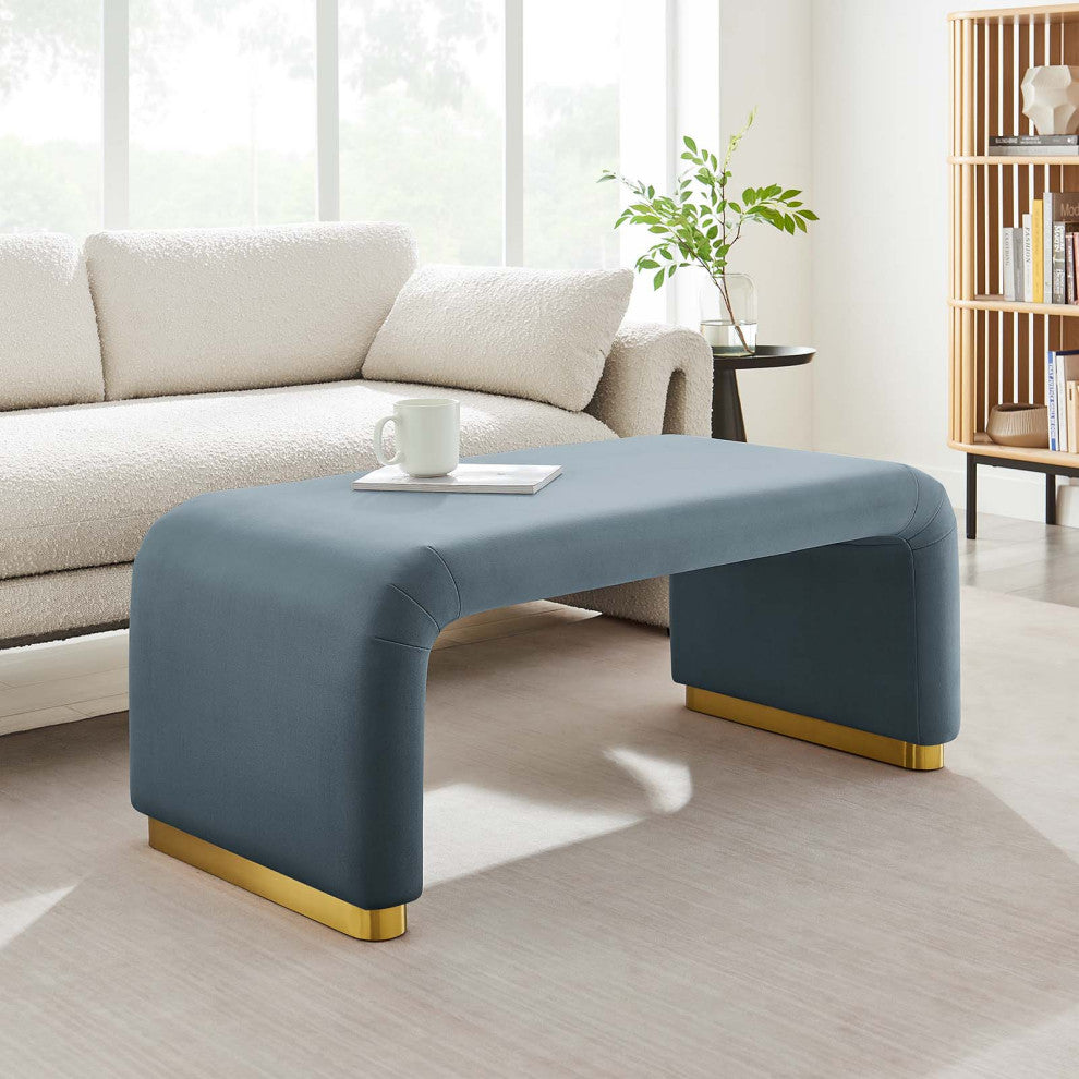 Koda Performance Velvet Waterfall Ottoman - Brass Cadet Blue