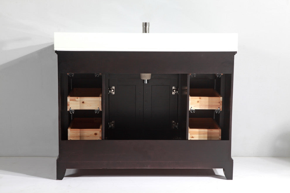 Bathroom Vanity Set With Engineered Marble Top, 48", Espresso, Led Touch-Switch Mirror