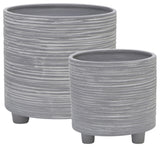 Ceramic Footed Planter With Lines 6/8", Beige